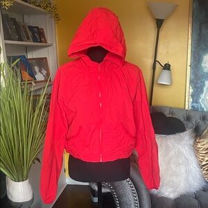 No Comment Women's Vibrant Red Hooded Jacket with pockets